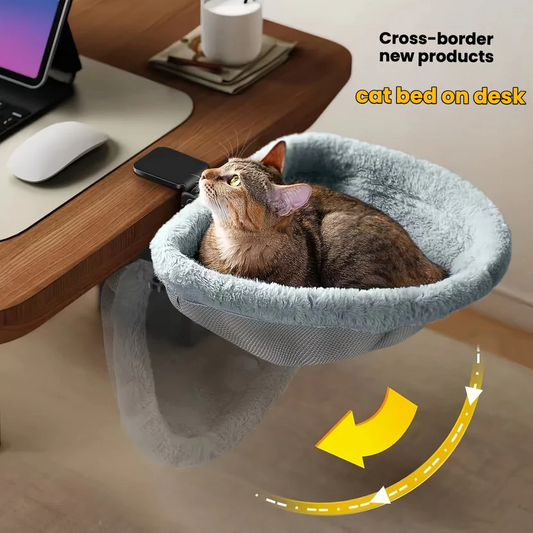 360° Rotating Desk Cat Bed Perch - Height Adjustable, Holds 50 Lbs, Washable Cover For Office & Gaming Desks