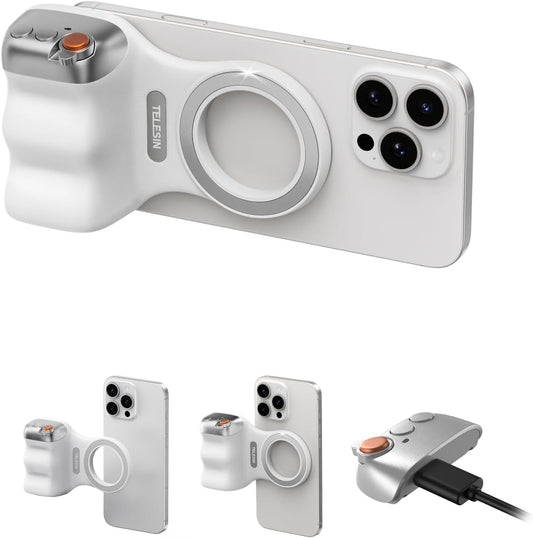Magnetic Phone Camera Grip + C03 Magnetic Selfie Light (Silver) Bundle Kit Compatible