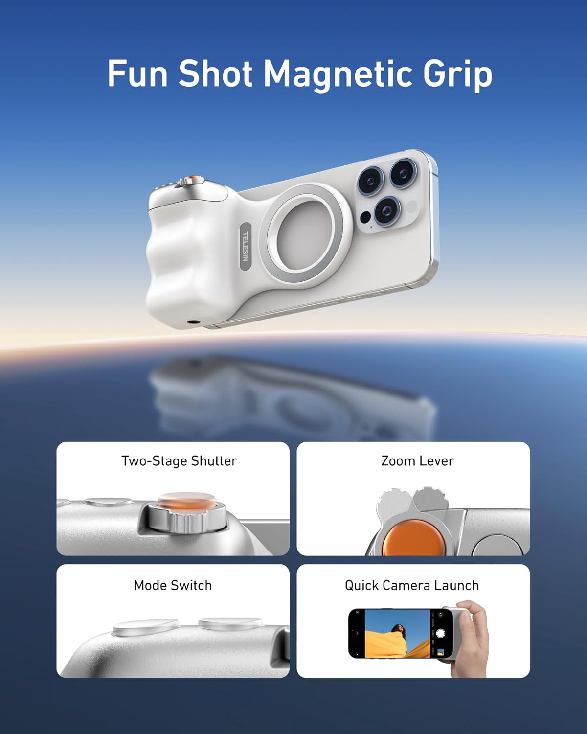 Magnetic Phone Camera Grip + C03 Magnetic Selfie Light (Silver) Bundle Kit Compatible